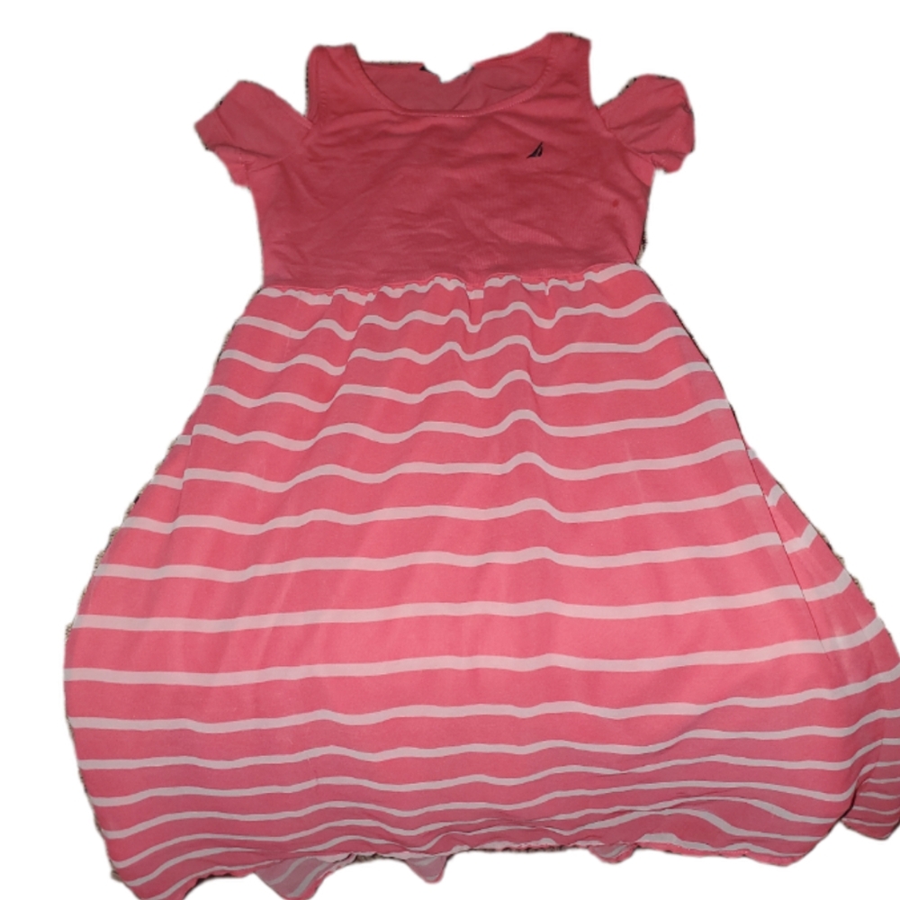 Nautica Coral and White Striped Kids Dress